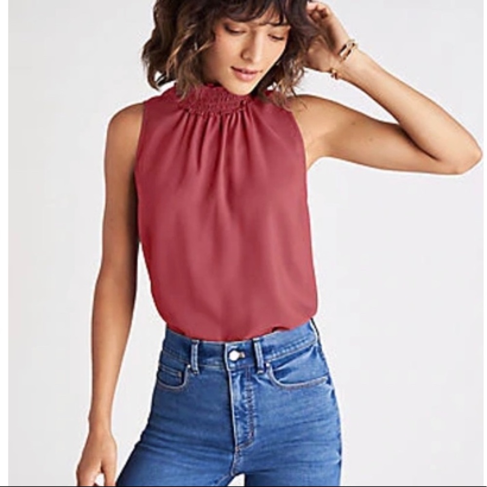 Ann Taylor Smocked Neck Shell Top in Plum Size S